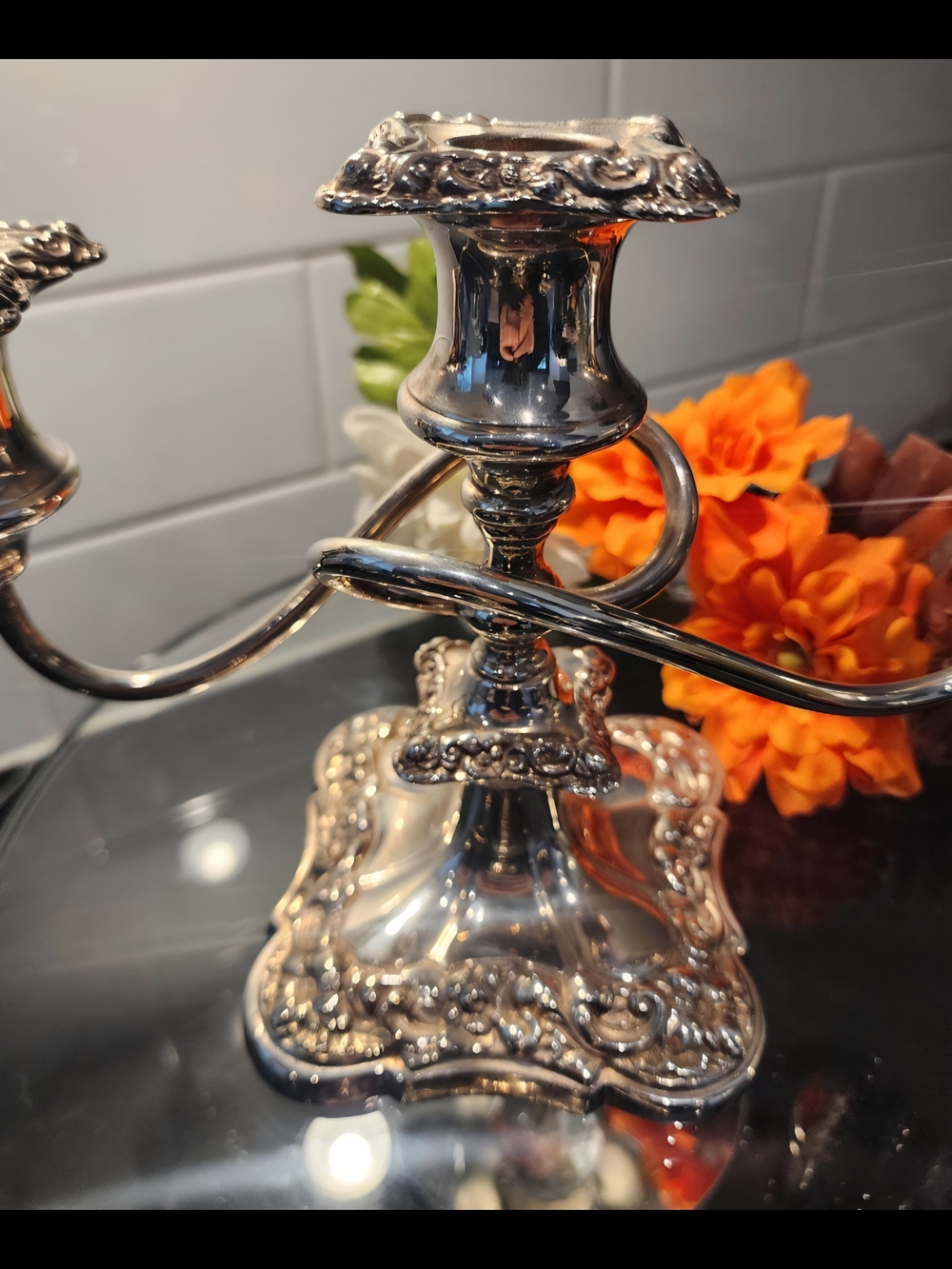Vintage‎ Victoria Silver Plated Candelabras: Rococo 3-Arm Pair (2)
